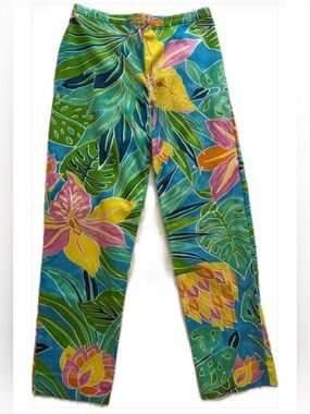 Lauren Ralph Lauren Palm Print Tropical Cotton Cropped Pants